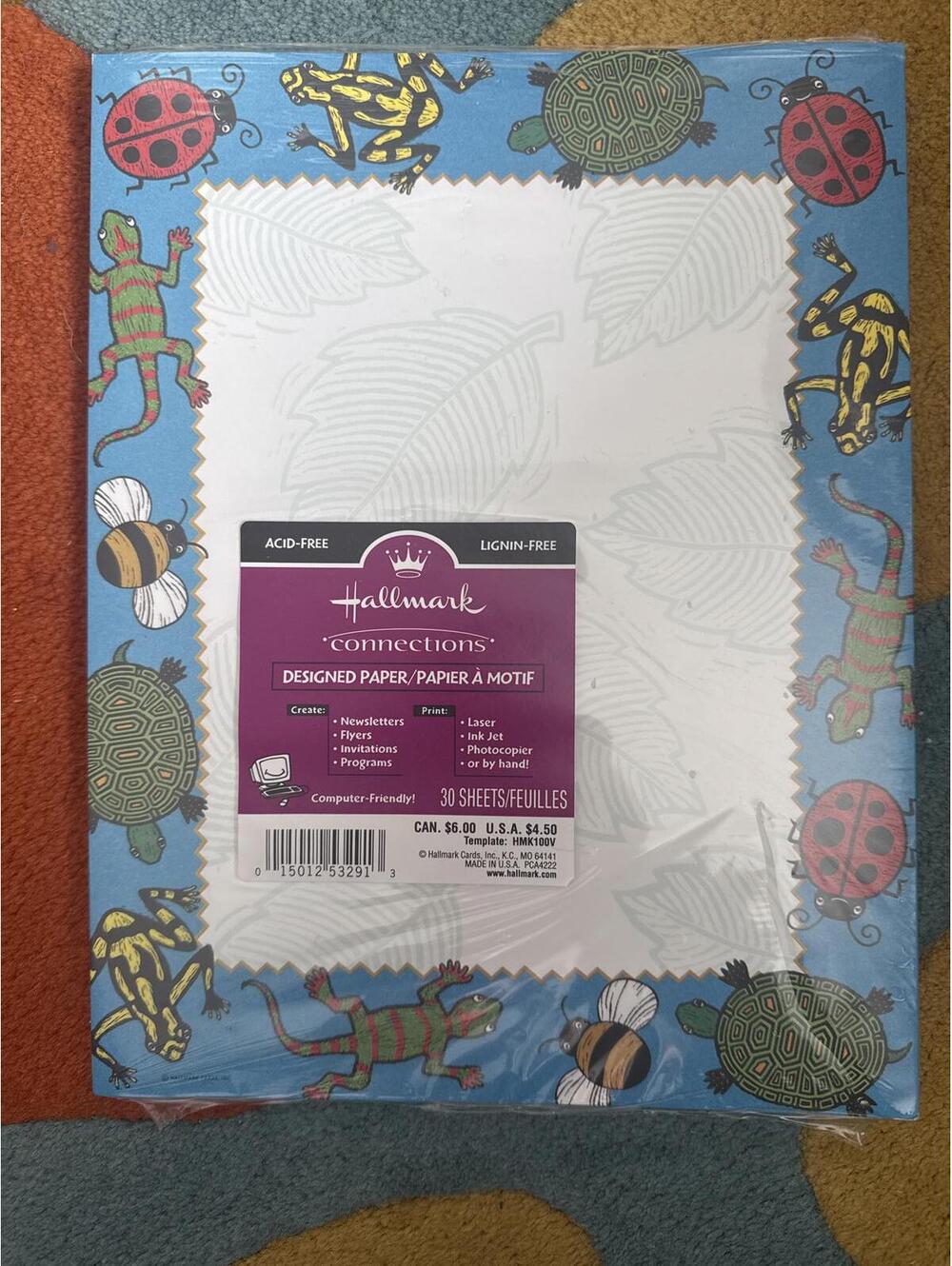 Hallmark Animal Border Stationery Paper 30 Sheets Frog Turtle Bee